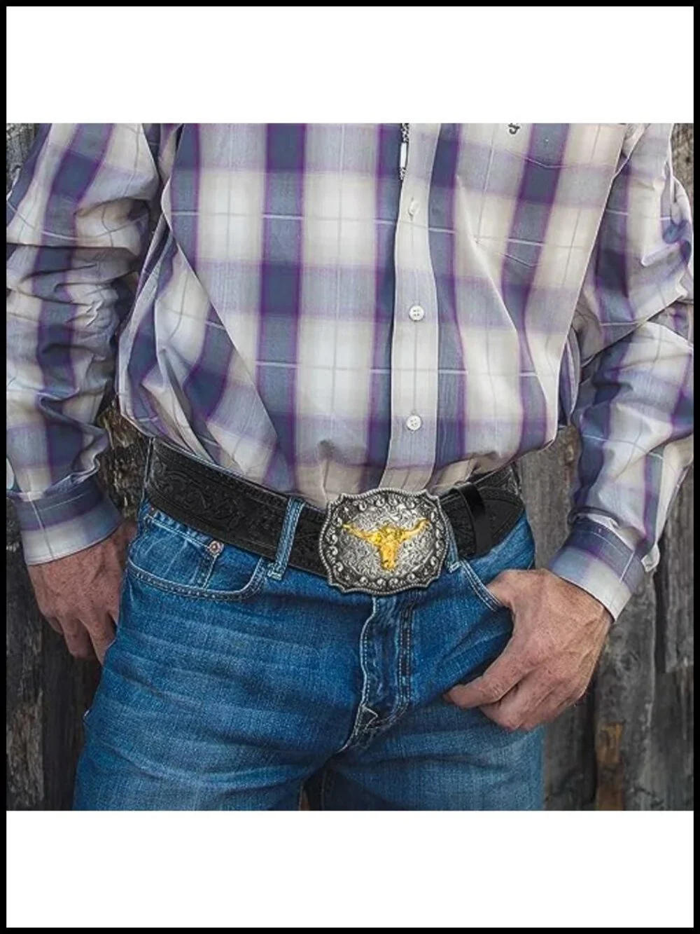 Genuine Leather Western Cowboy Belt Vintage Floral Engraved Bull Buckle Men